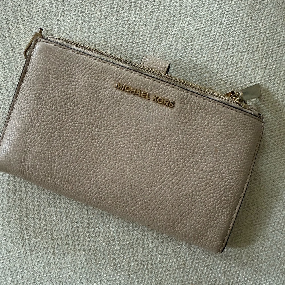 Michael Kors Taupe Leather Wallet with Gold Accents